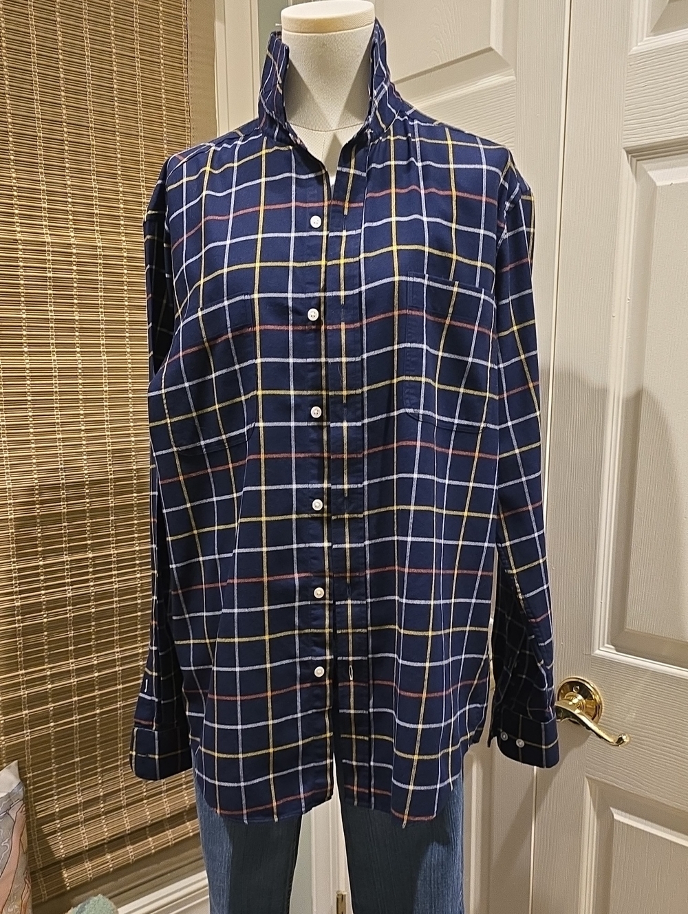 J. McLaughlin Navy Plaid Button-Down Shirt with Yellow & Red Lines
